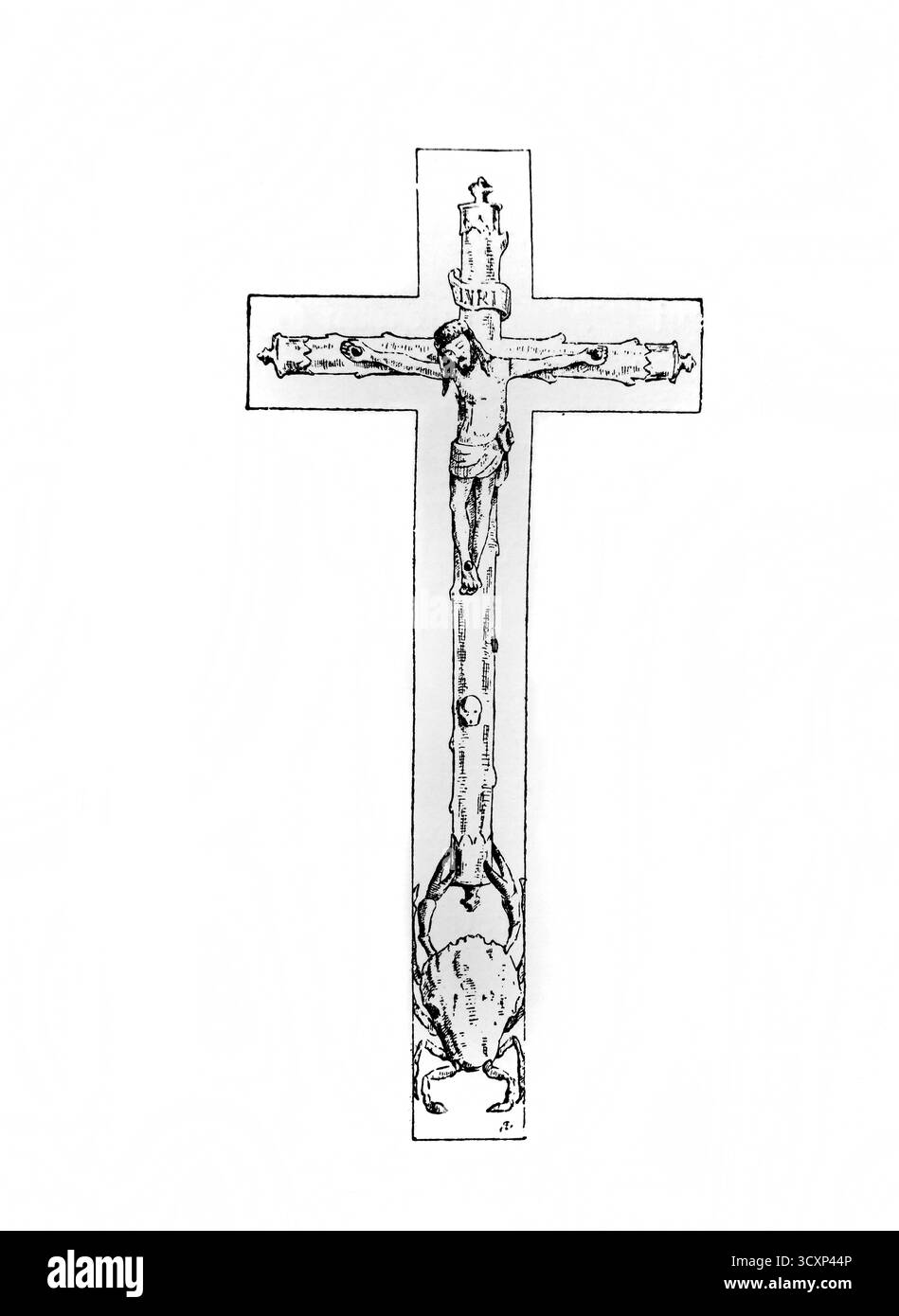 Il Crocifisso del granchio - San Francesco Saverio fu trasportato su una nave portoghese quando scoppiò una tempesta, gettò il crocifisso in mare per calmarlo quando lo fece Foto Stock