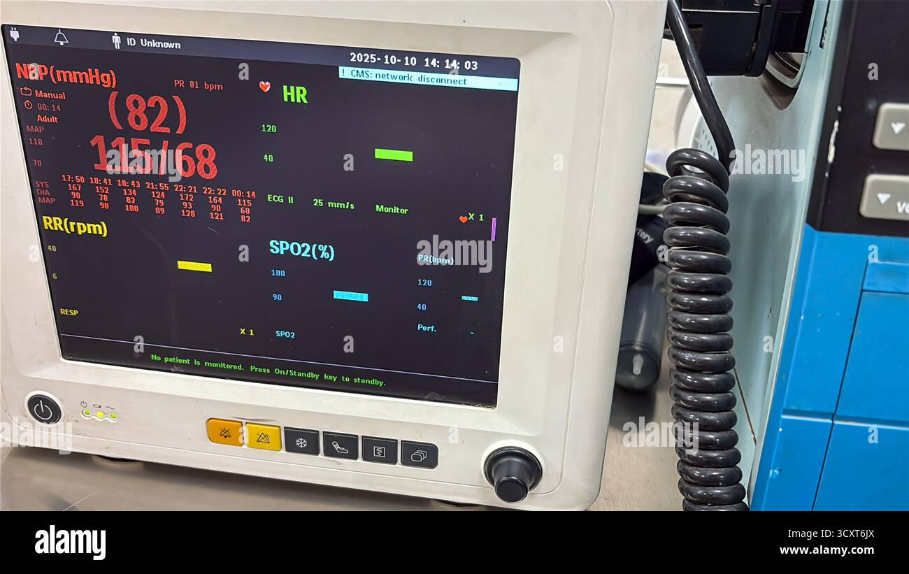 sistema di monitoraggio paziente in terapia intensiva o unità di emergenza in ambienti chiusi Foto Stock