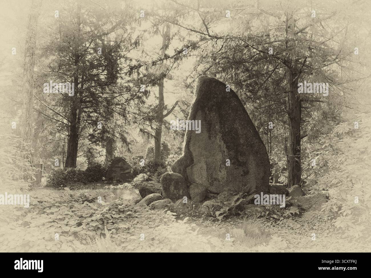 Tomba, tomba, tomba dell'imprenditore di famiglia Robert Bosch, Margarete Bosch-Woerz, Waldfriedhof, bianco e nero, vintage, Stoccarda, Baden-Wuertt Foto Stock