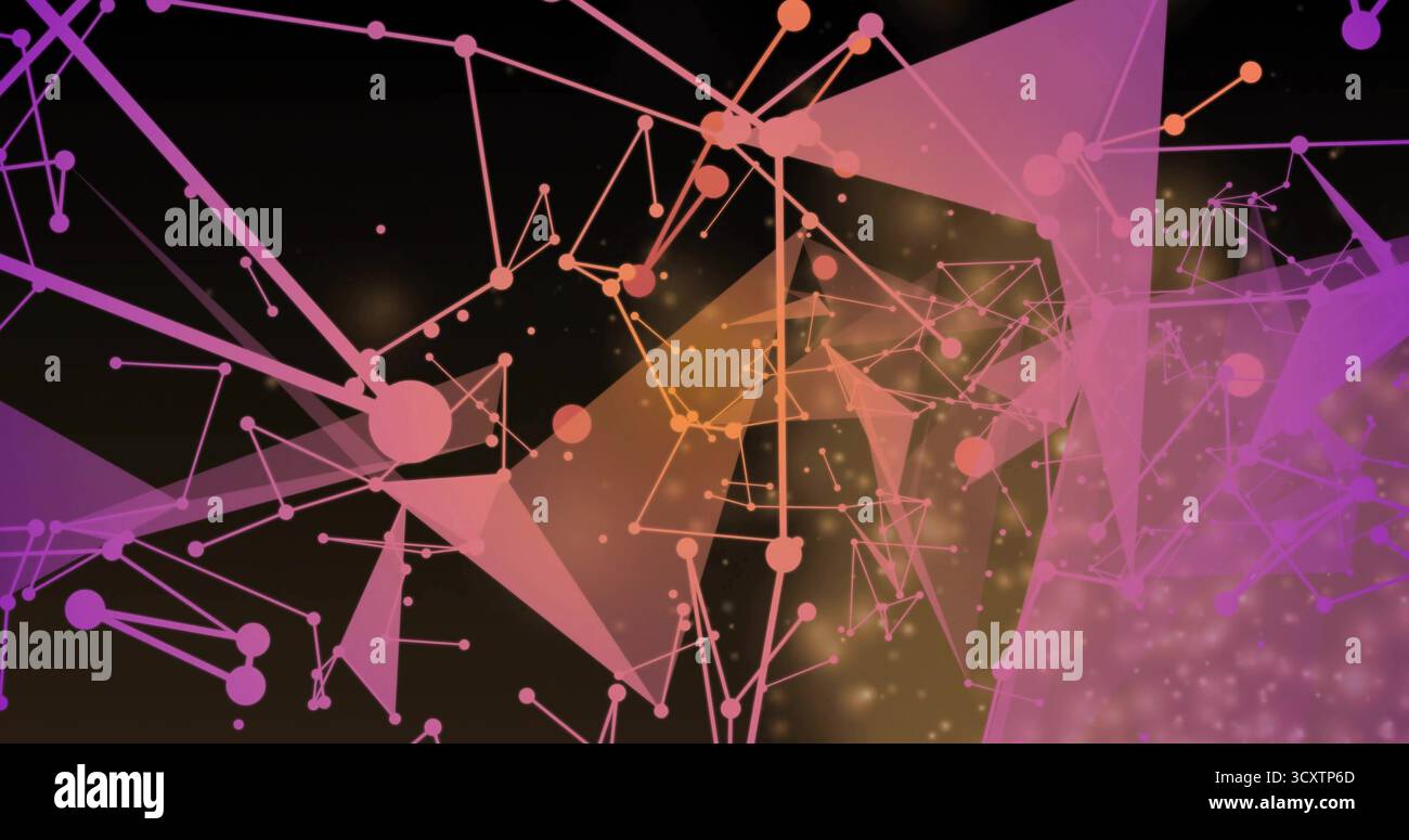 Mostra la rete astratta nello spazio digitale, con nodi, linee, sfere, triangoli e punti Foto Stock