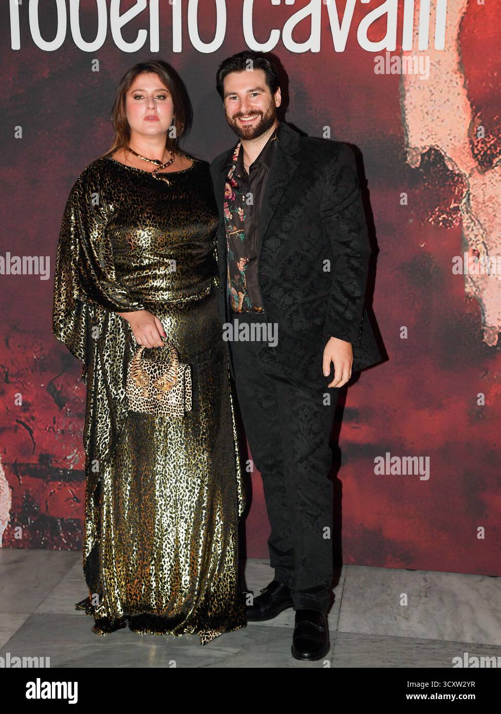 Roma, Italia. 15 ottobre 2025. Roma Roberto cavalli evento per il Rome Cinema Fest 2025, nella foto: Michela Giraud con il suo fidanzato Riccardo Cotumaccio credito: Agenzia fotografica indipendente/Alamy Live News Foto Stock