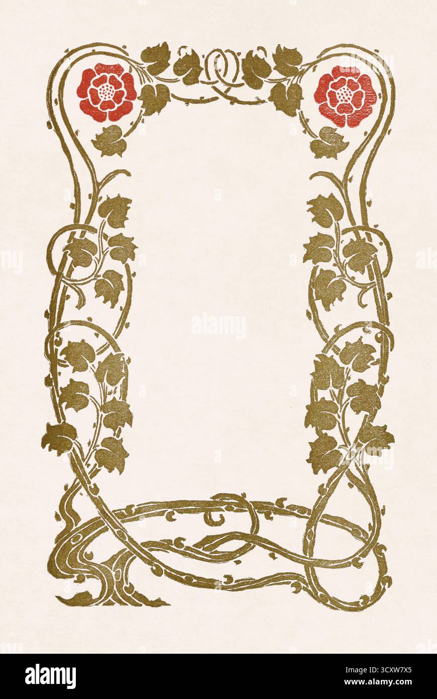 cornice ornamentale del xix secolo costituita da un cespuglio di rose intrecciato che forma il confine sormontato da due cime di rose. Foto Stock