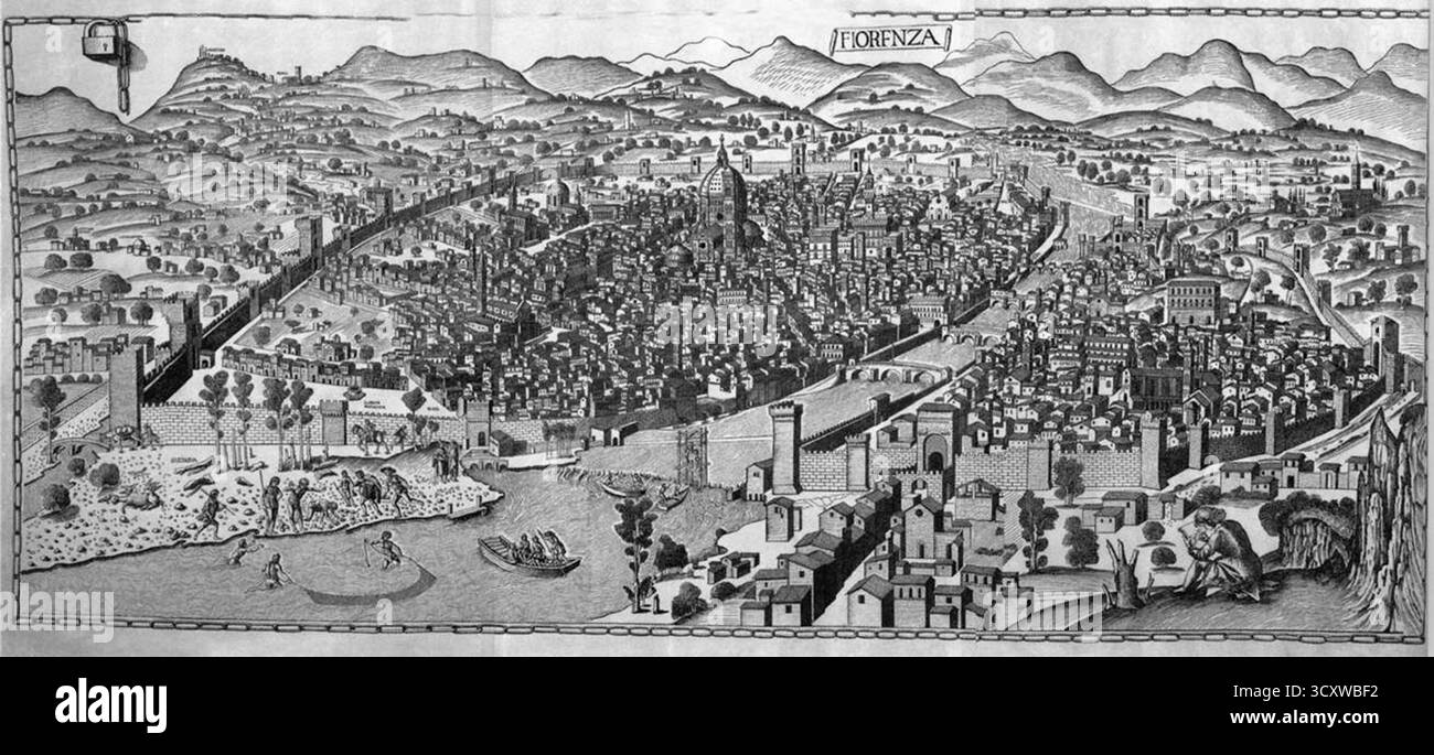 La pianta della catena , pianta della catena, è un'antica e ampia vista sulla città di Firenze, derivante da un originale perduto di Francesco di Lorenzo Rosselli del 1471-1482 Foto Stock