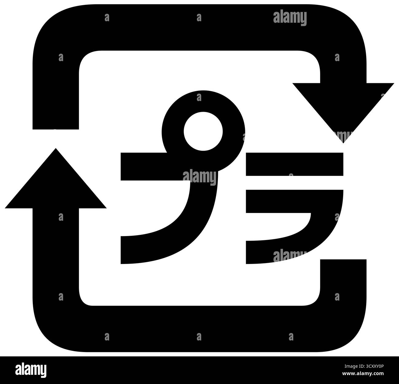 Simbolo di riciclaggio giapponese per la plastica su sfondo bianco Foto Stock