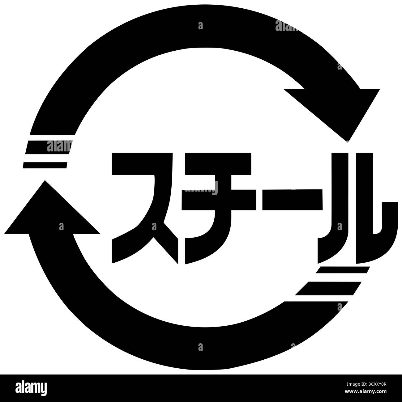 Simbolo di riciclaggio giapponese dell'acciaio su sfondo bianco Foto Stock