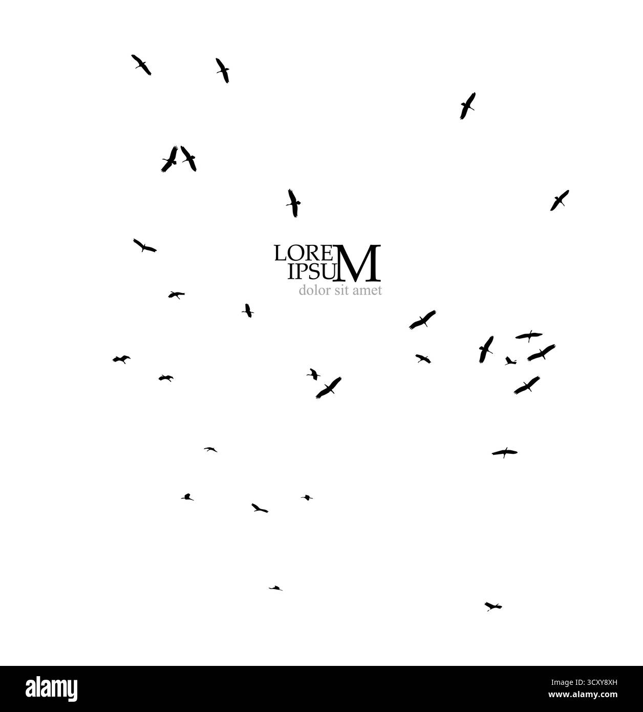Silhouette del volo delle cicogne. Uno stormo di uccelli che volano verso sud. Disegnato a mano. Non ai, illustrazione vettoriale. Illustrazione Vettoriale