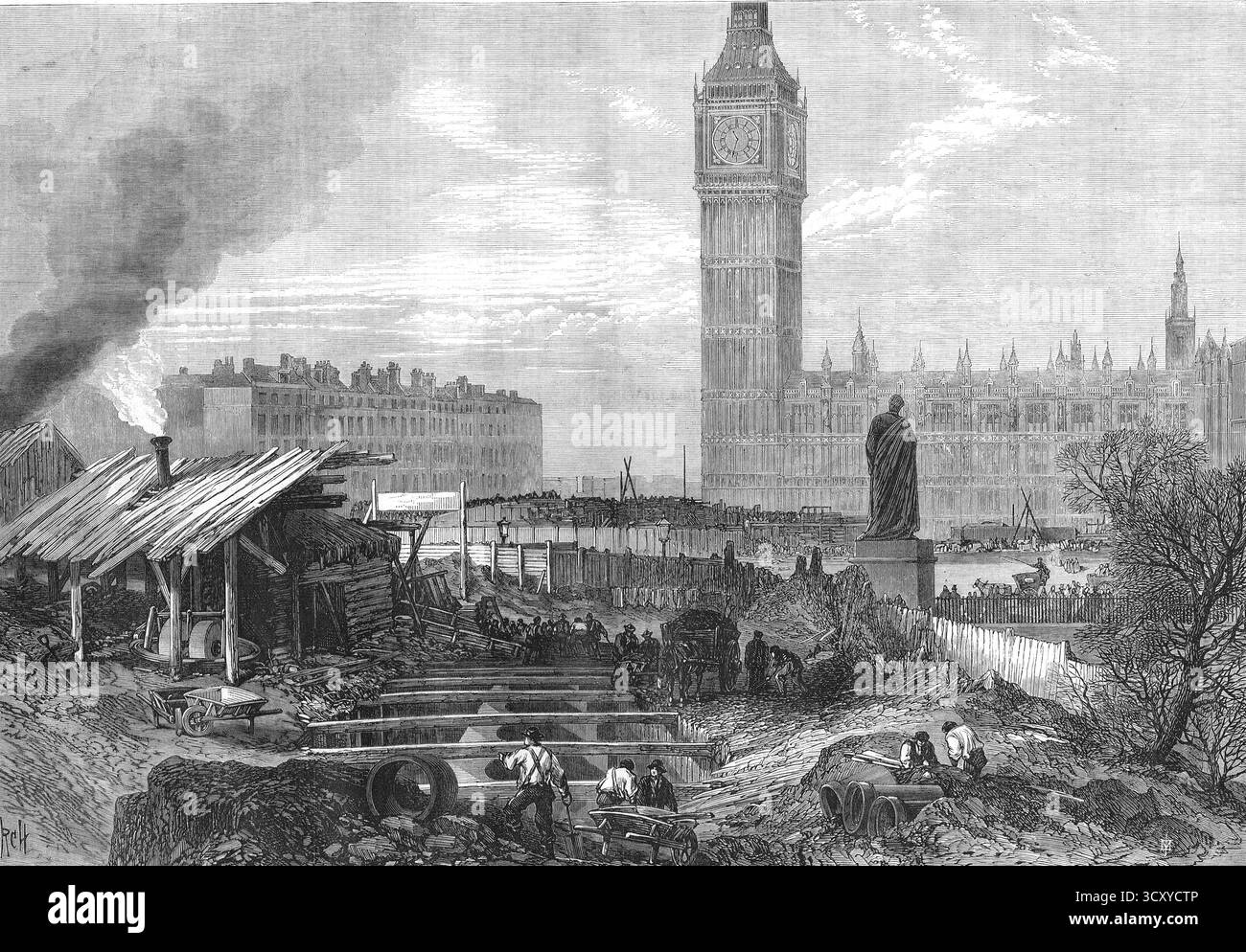 Metropolitan Railway Works, Westminster, 1869, costruzione della Metropolitan District Railway (MDR). Foto Stock
