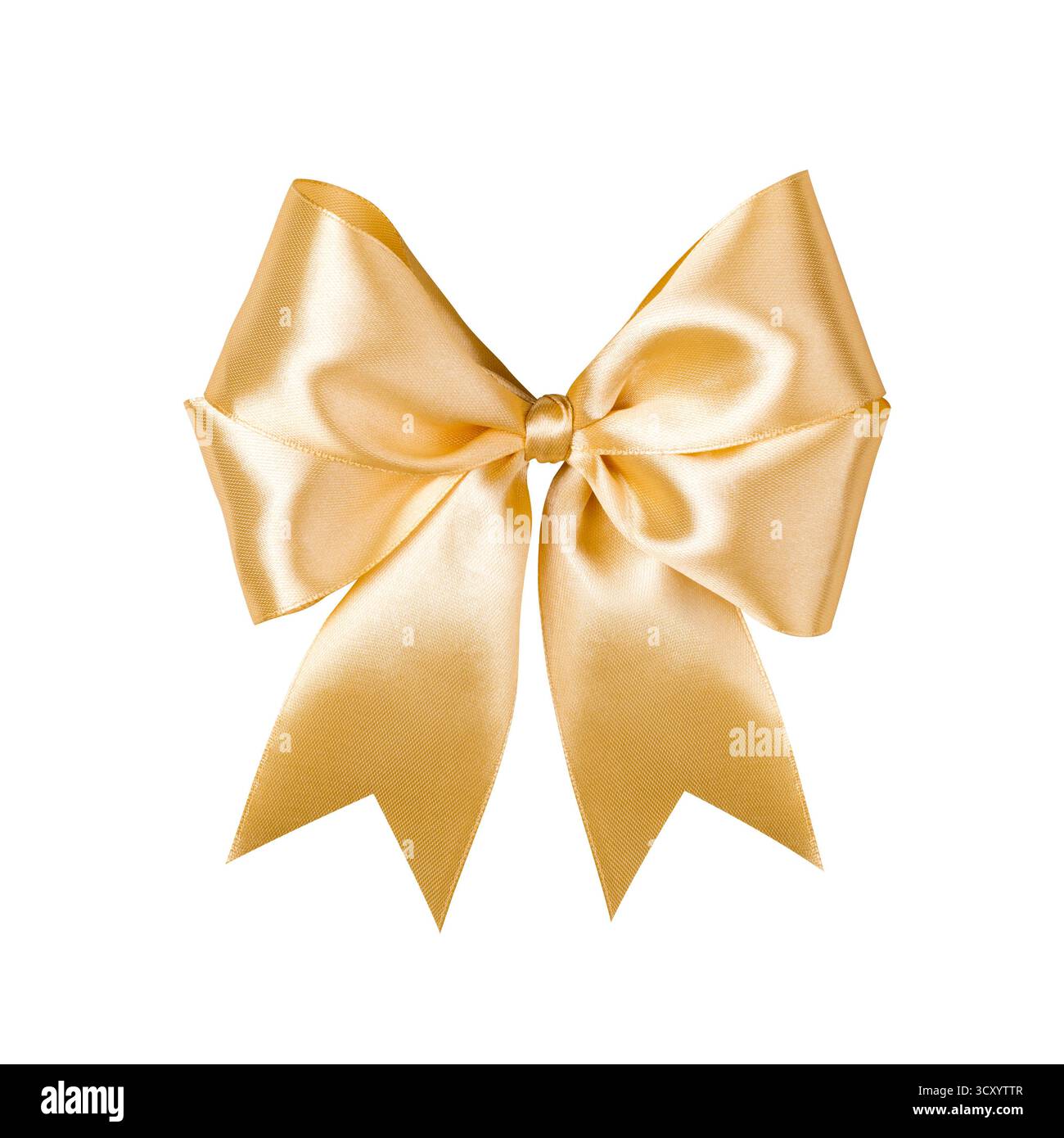 Nastro ad arco dorato isolato su sfondo bianco, percorso di ritaglio incluso Foto Stock