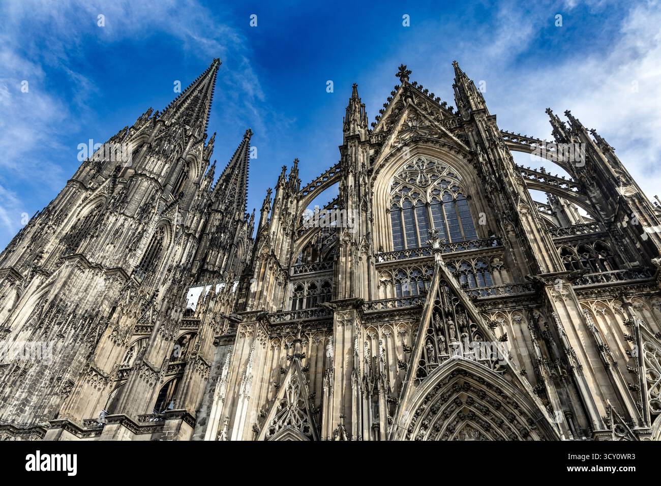 Esterno della cattedrale di Colgone in stile gotico, Colonia, Germania Foto Stock