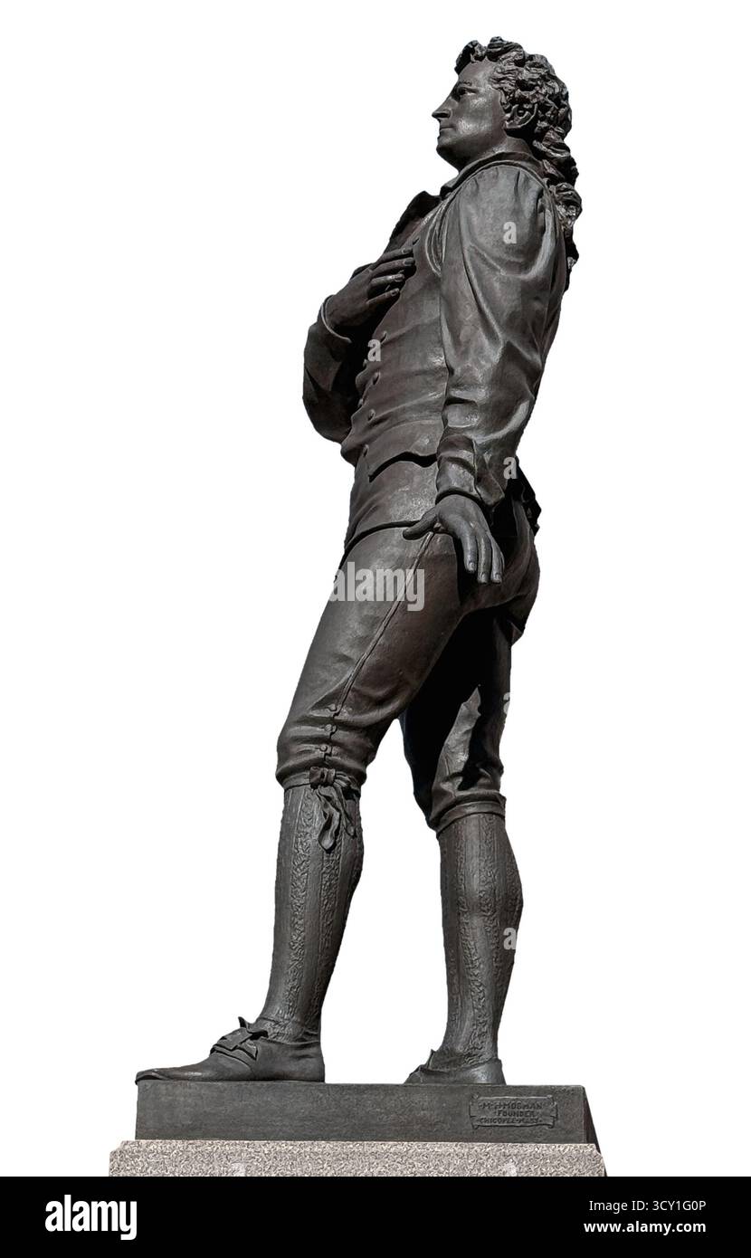 Statua di Nathan Hale (1889) ad Hartford, CT, recentemente restaurata al suo colore originale. I progetti di restauro artistico hanno rimosso macchie e corrosione. Foto Stock