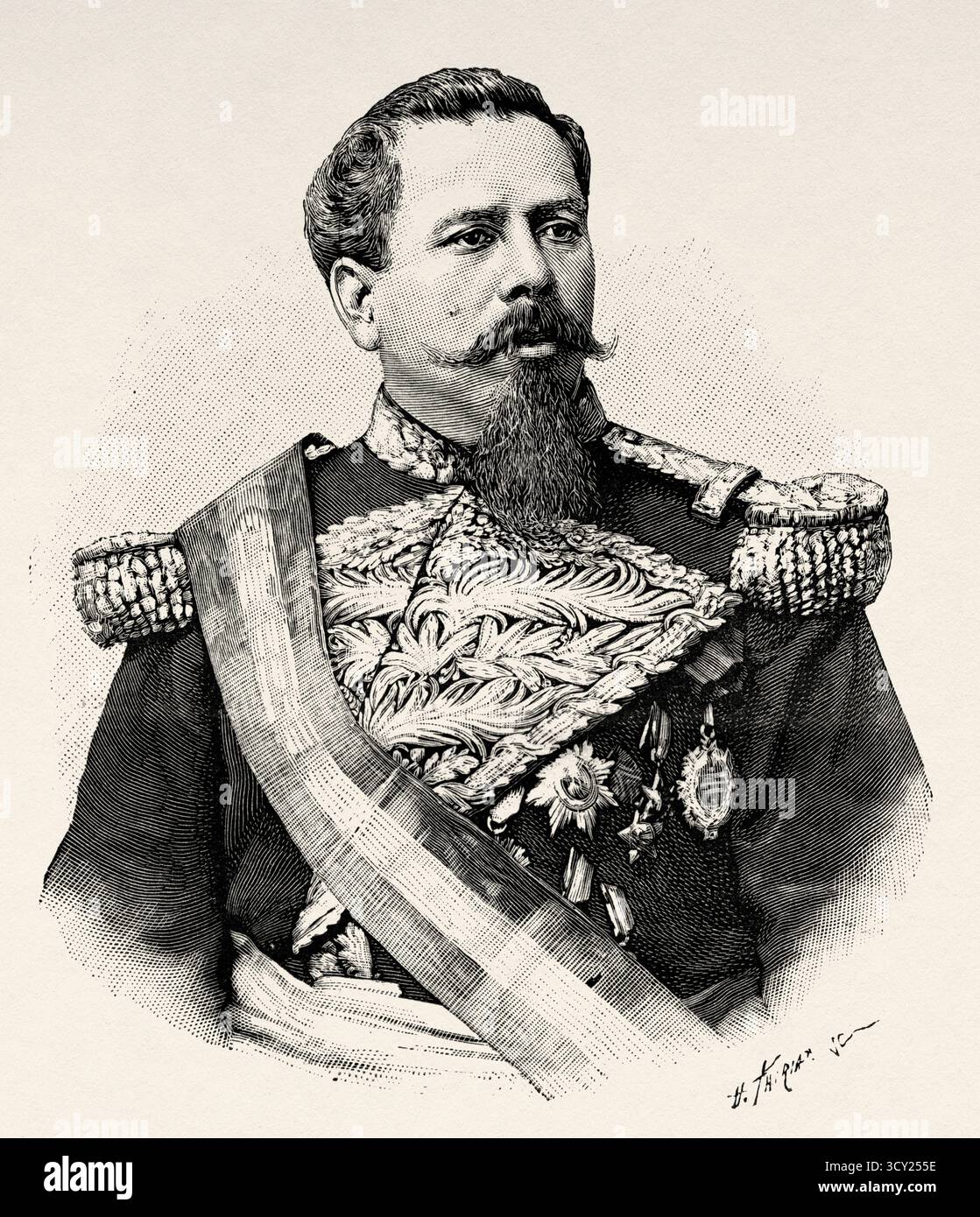 Joaquín Sinforiano de Jesús Crespo Torres (1841-1898) è stato un militare e politico venezuelano, presidente della Repubblica in due occasioni 1884-1886, e 1892-1898. Venezuela, Sud America. Disegno g di Henri Thiriat (1868-1943) viaggio alle sorgenti del fiume Orinoco, 1886-1887 di M. Jean Chaffanjon (1854-1913) le Tour du Monde 1888 Foto Stock