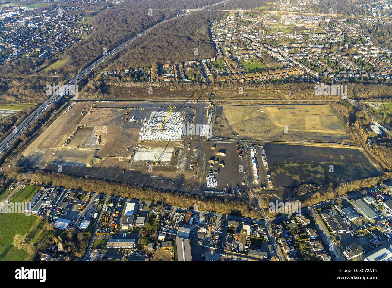 Vista aerea, Logport V, Weierheide Waldteichstrasse, catena di vendita al dettaglio Edeka Rhein-Ruhr, nuovo magazzino centrale a nord di Oberhausen, Sterkrade, Oberh Foto Stock