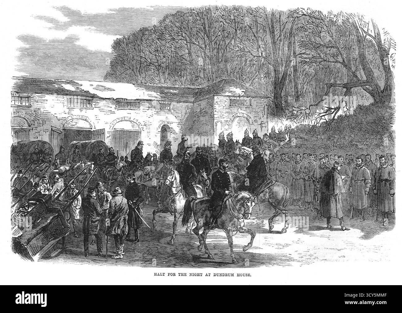 L'inseguimento dei Feniani a Tipperary, in Irlanda, si fermò per la notte a Dundrum, in seguito alla rivolta dei Fenici, nel 1867 Foto Stock