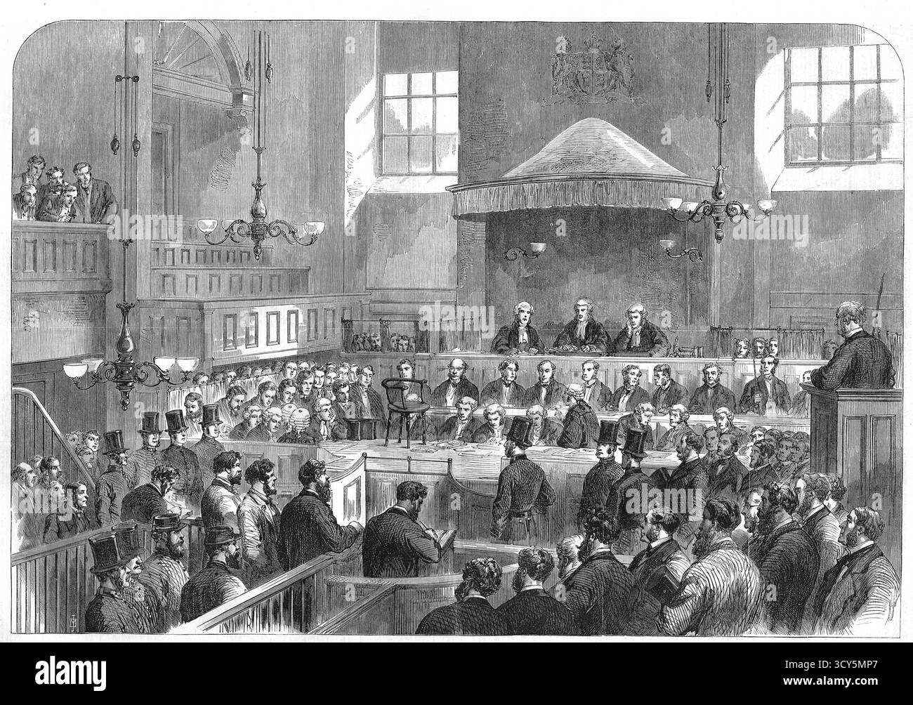 Prigionieri Fenian al bar, tribunale speciale della commissione, Dublino, Irlanda, 1867, dopo l'ascesa dei Fenian. Foto Stock