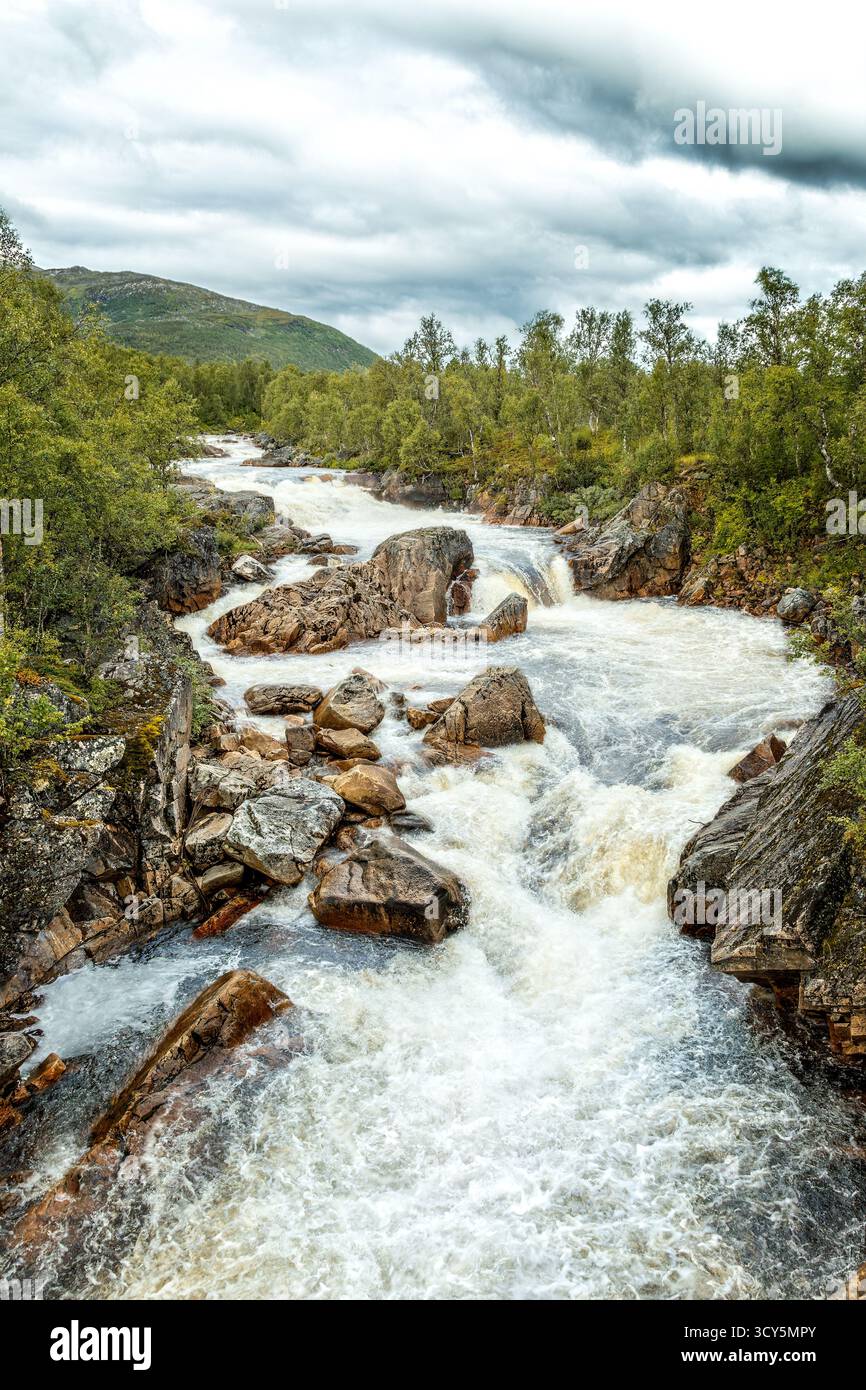 Le rapide di Storforsen sull'isola di Senja, Norvegia Foto Stock