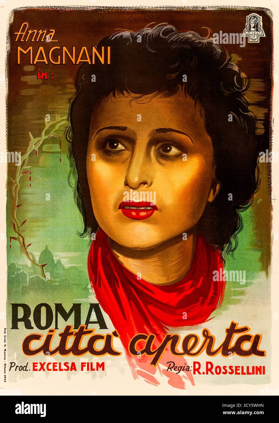 Roma città aperta (1945), regia di Roberto Rossellini, con Anna Magnani, Aldo Fabrizi e Marcello Pagliero. Durante l'occupazione nazista di Roma, un leader della resistenza si nasconde con l'aiuto di amici e di un prete mentre fugge dagli agenti della Gestapo. Fotografia di un originale completamente restaurato e rivestito in lino 1945 italiano, poster a foglio singolo, SOLO PER USO EDITORIALE. Crediti: BFA / Minerva Film Foto Stock