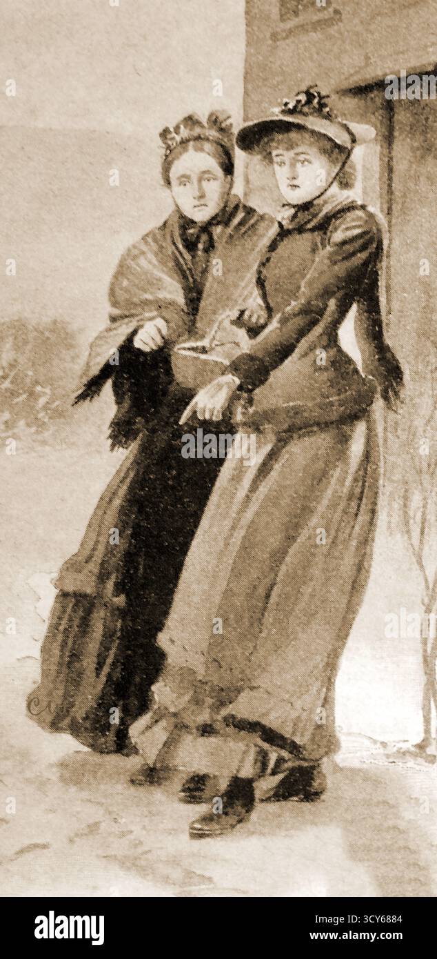 Abito standard per le donne più anziane e giovani in Inghilterra nel 1897 Foto Stock