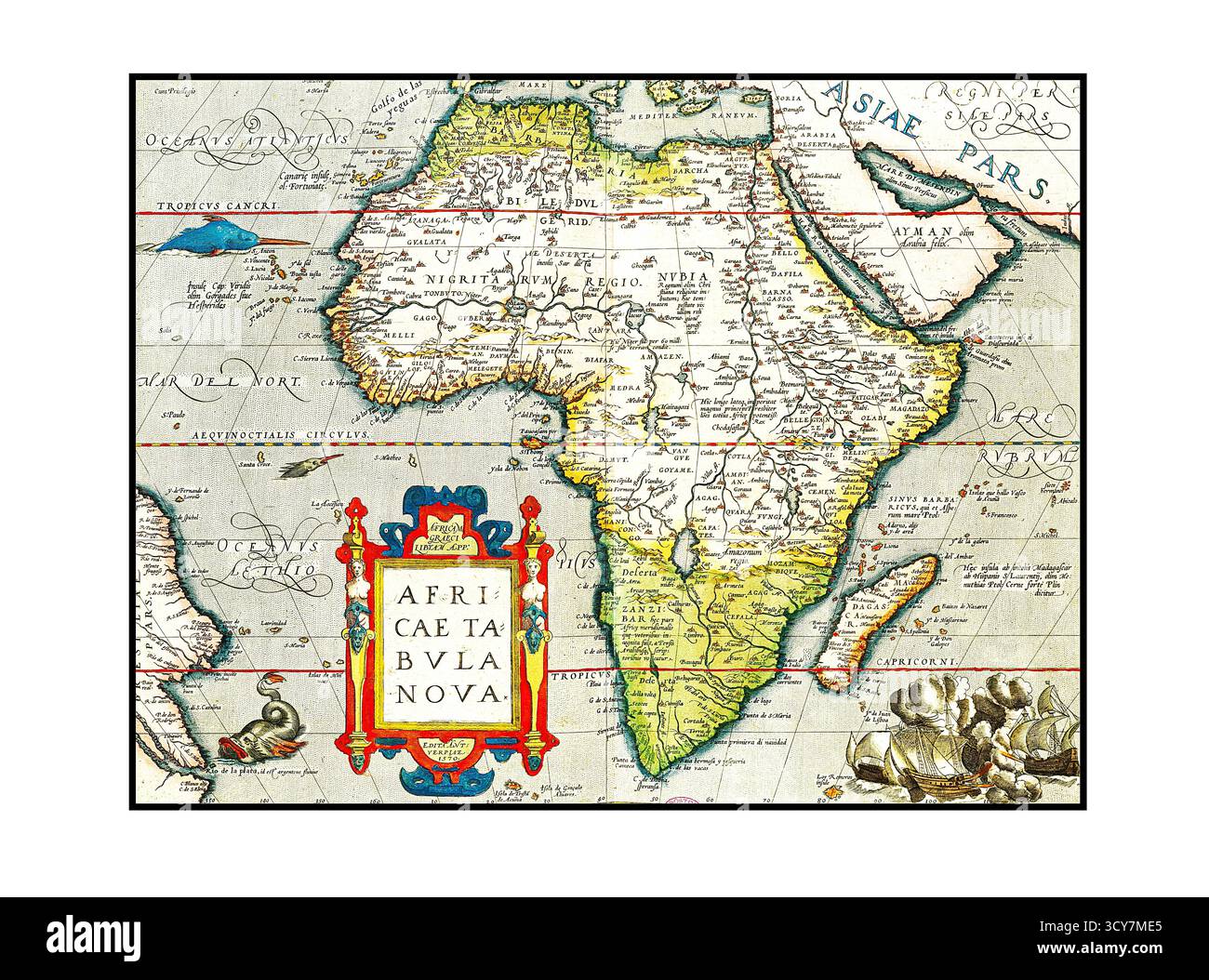 Africae Tabula Nova - Mappa antica dell'Africa del XVI secolo - cartografia rinascimentale, esplorazioni e rotte commerciali Foto Stock