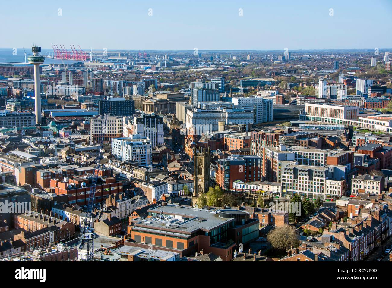 Vista panoramica del centro città dalla Torre della Cattedrale di Liverpool Foto Stock