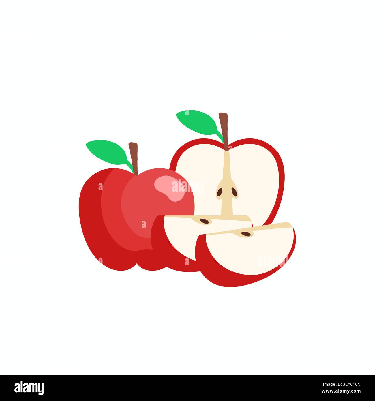 illustrazione a cartoni di mele rosse. frutta sana e biologica. Foto Stock