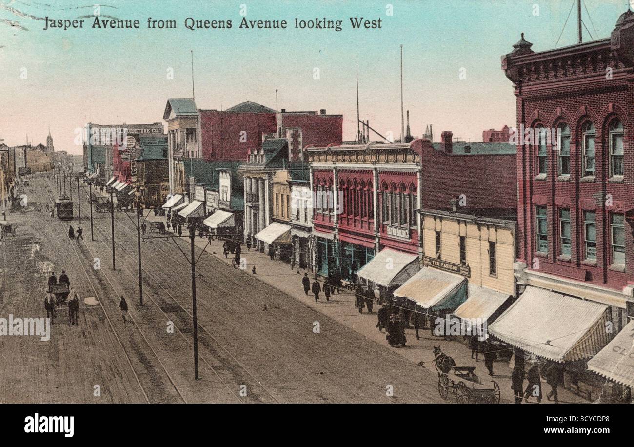 Jasper Avenue, Edmonton, Alberta Canada, circa 1911 cartoline. fotografo non identificato Foto Stock