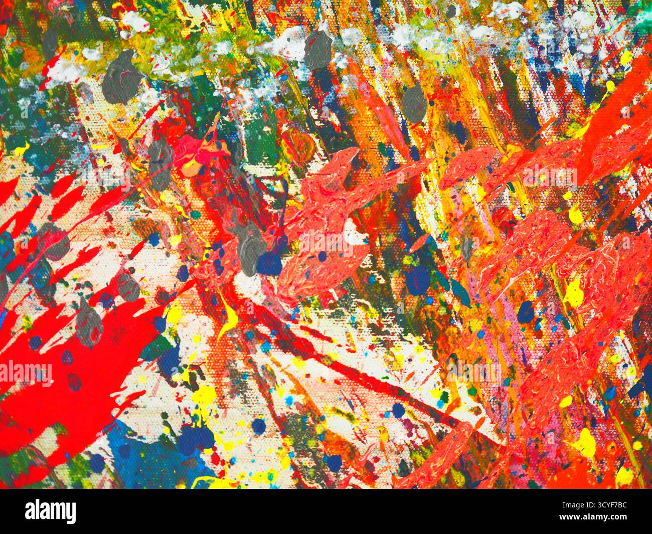 Astratto di colori vivaci sparsi sulla tela Foto Stock