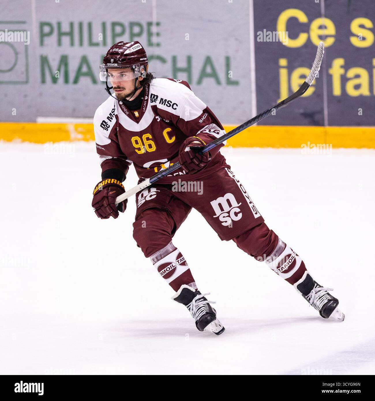 18/10/2025, Les Acacias, Les Vernets, NL: Genève-Servette HC - SC Berna, #96 Noah Rod (Servette) Foto Stock