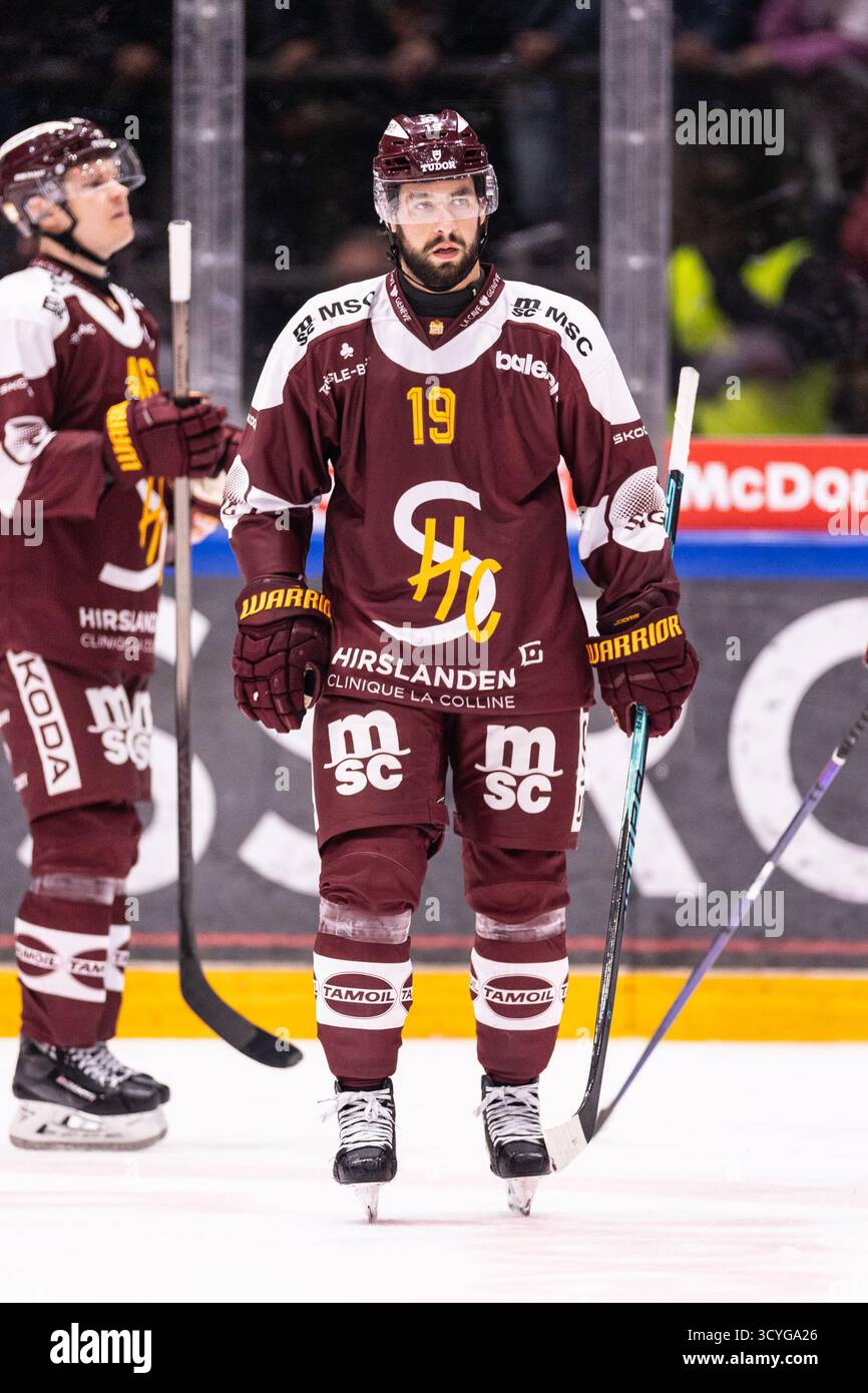 18/10/2025, Les Acacias, Les Vernets, NL: Genève-Servette HC - SC Berna, #19 Josh Jooris (Servette) Foto Stock