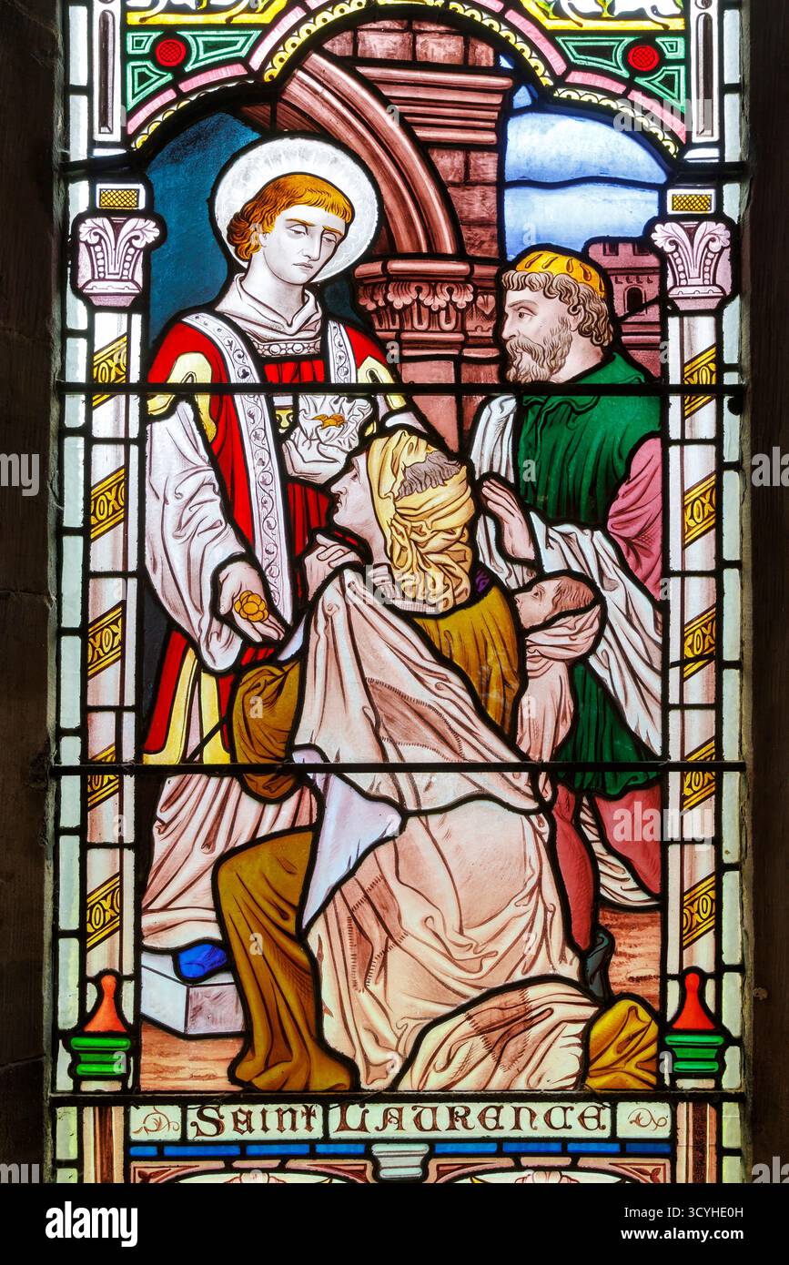 San Lorenzo in vetrata, chiesa di San Lorenzo, Appleby-in-Westmorland, Cumbria, Inghilterra, REGNO UNITO Foto Stock