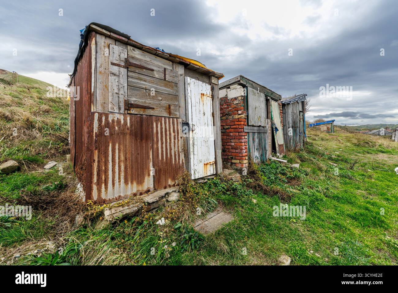 Capanne sulle colline sopra Skinningrove, Yorkshire, Regno Unito Foto Stock