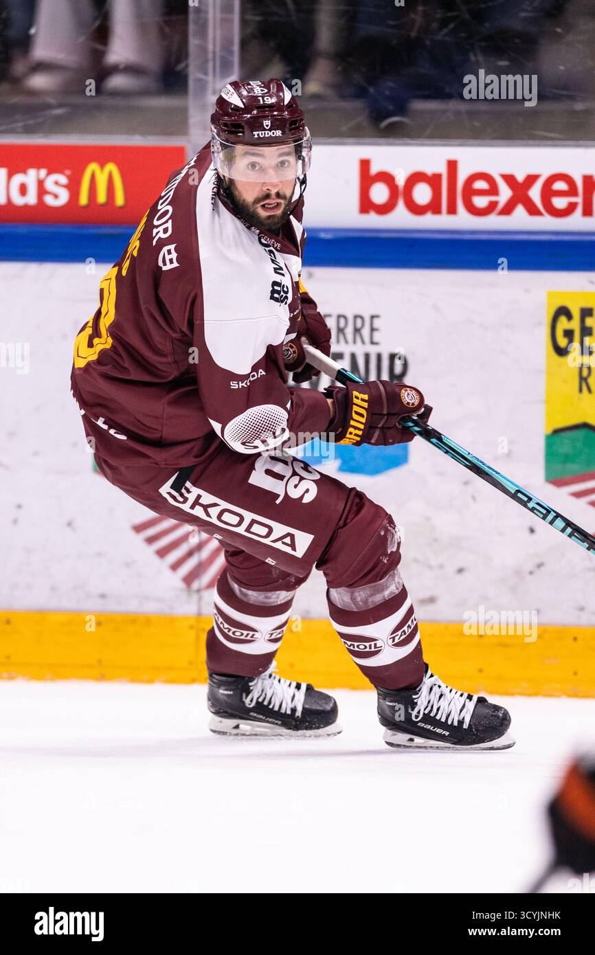 18/10/2025, Les Acacias, Les Vernets, NL: Genève-Servette HC - SC Berna, #19 Josh Jooris (Servette) Foto Stock