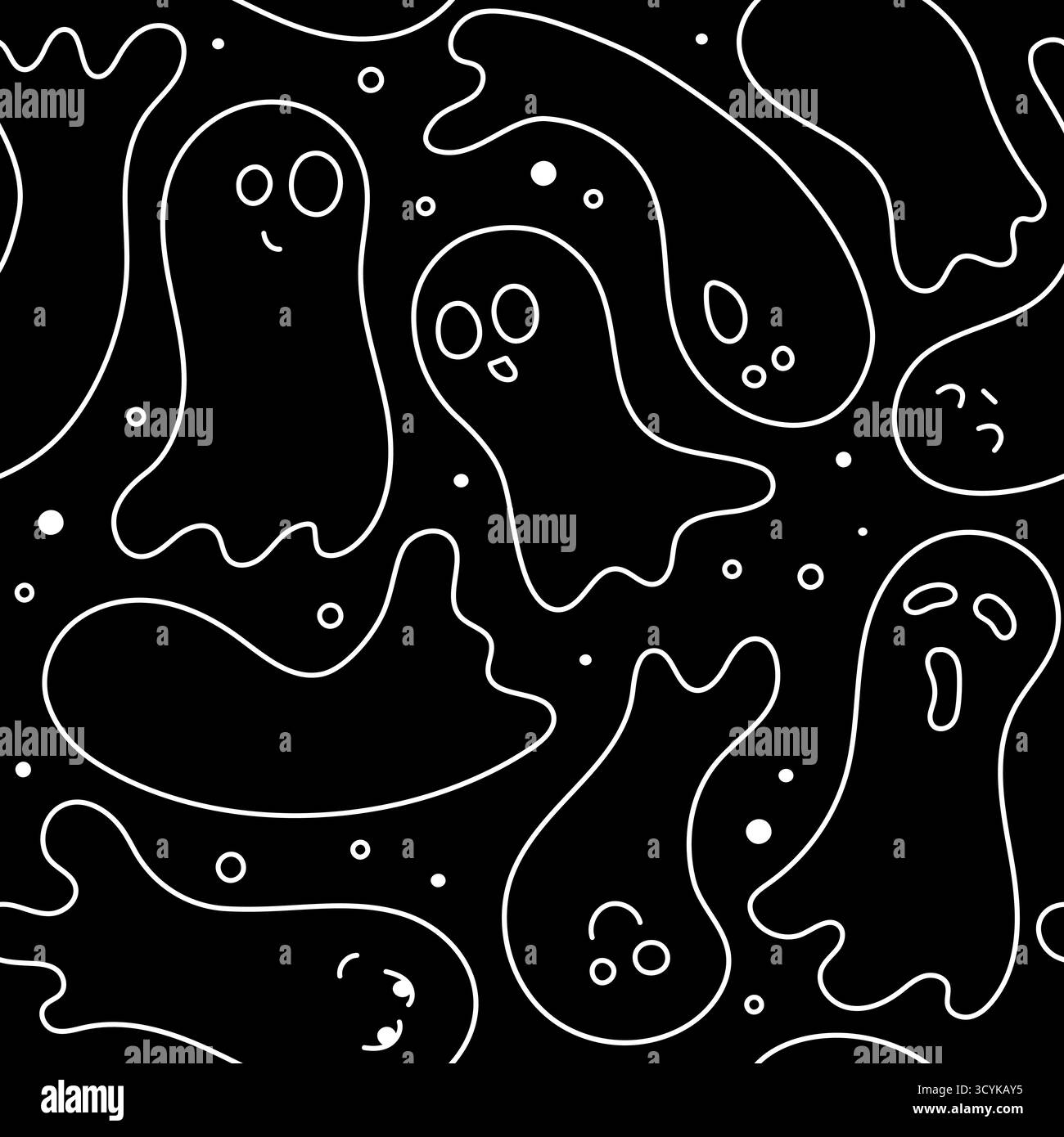 Schema di Halloween. Fantasmi carini. Sfondo trasparente vettoriale ottobre 31. Motivo spettrale bianco e nero. Illustrazione Vettoriale