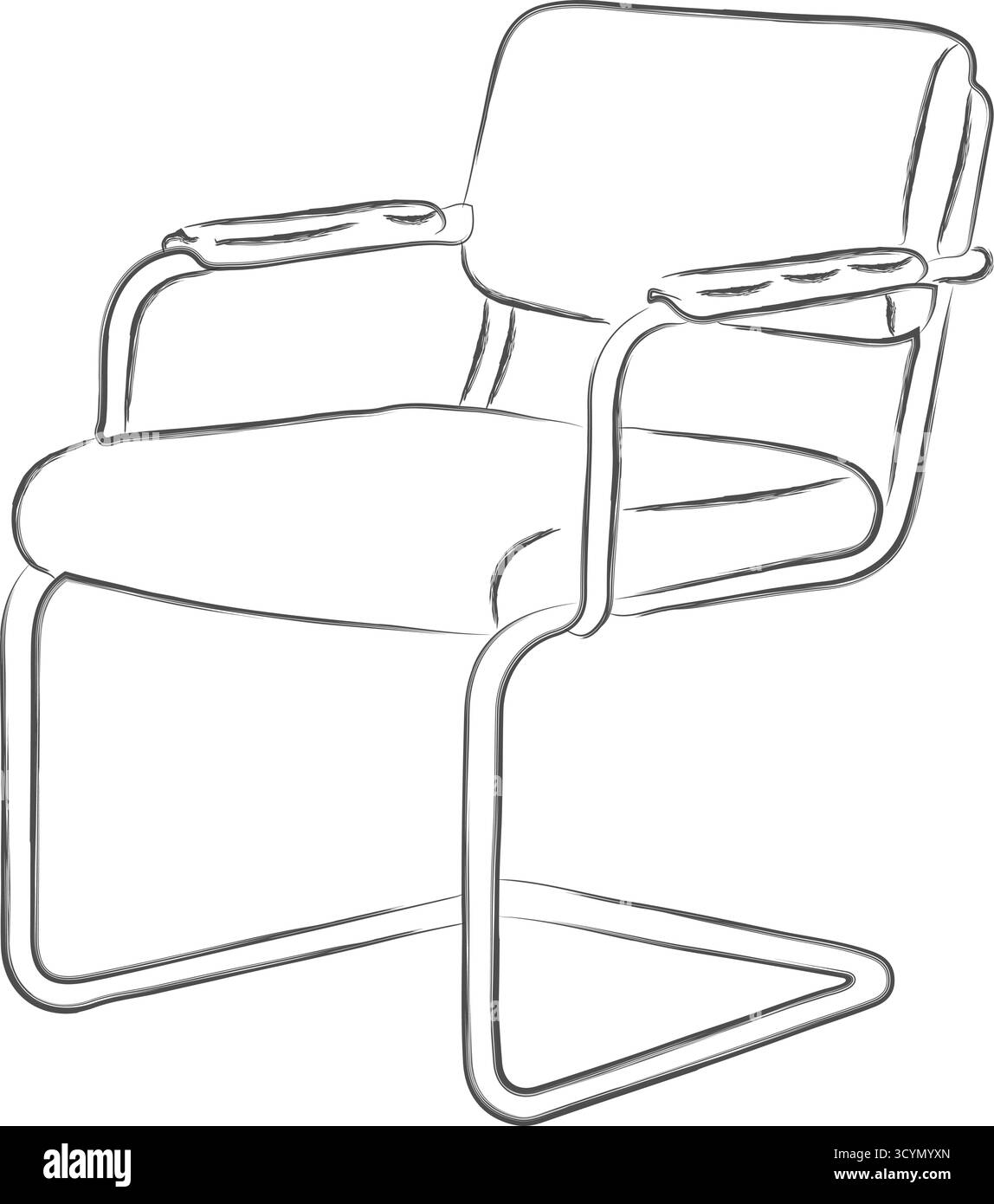 Una poltrona moderna con seduta imbottita e schienale sostenuti da un'unica base a sbalzo in metallo tubolare in linee monocromatiche Illustrazione Vettoriale