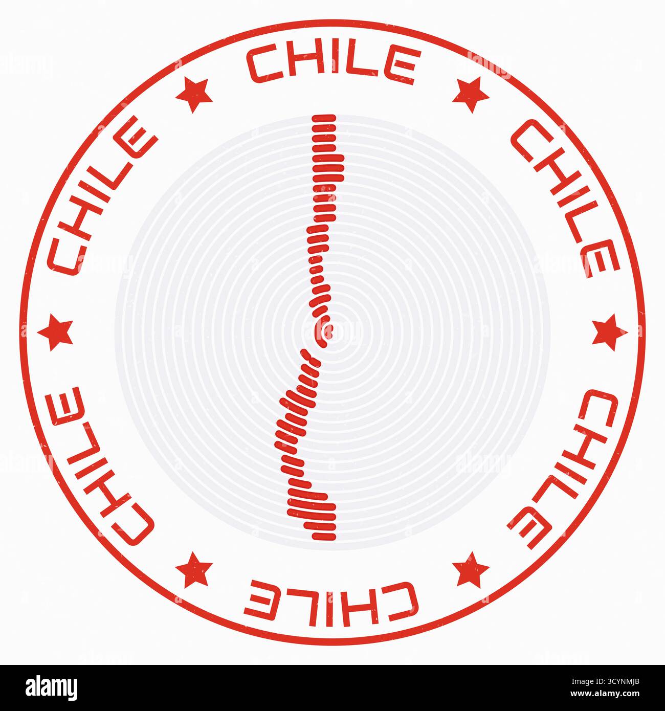 Mappa del Cile con titolo rotondo. Anelli a forma di paese. Testo cileno intorno alla forma del confine del paese. Illustrazione vettoriale di classe. Illustrazione Vettoriale