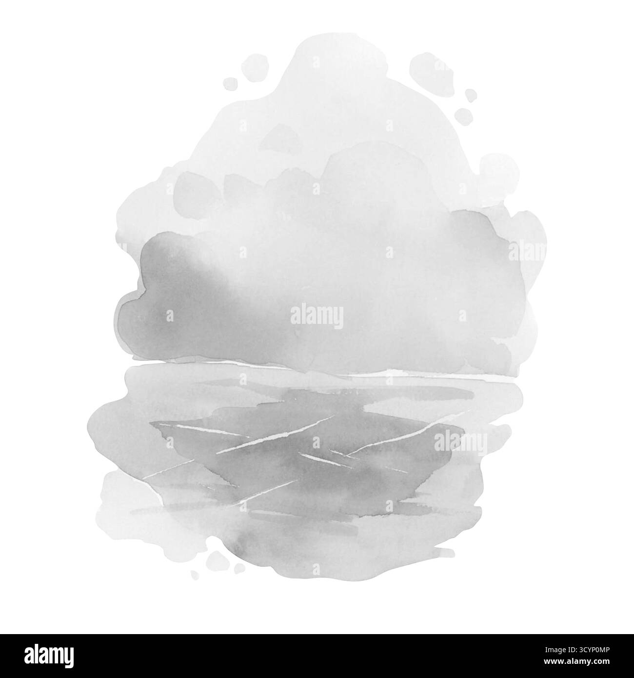 Cielo grigio e sfondo del lago ghiacciato. Acquerello Foto Stock