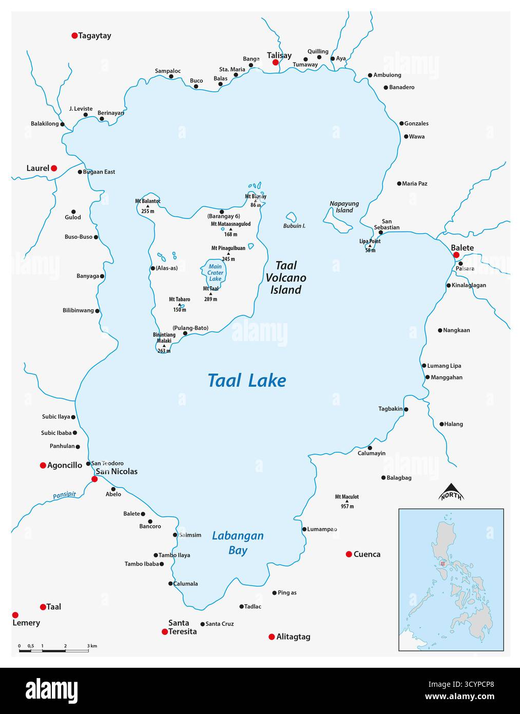 Mappa del Lago Taal delle Filippine sull'isola di Luzon Foto Stock