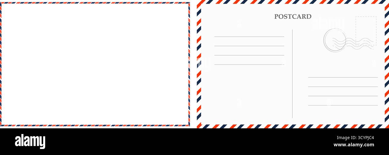 Modello di design per biglietti da viaggio sfondo retro cartolina con griglie, timbro. Posta, lettera vintage.busta retro bordo con strisce. Carta, posta vintage. Lettera posta aerea. . Illustrazione vettoriale Illustrazione Vettoriale
