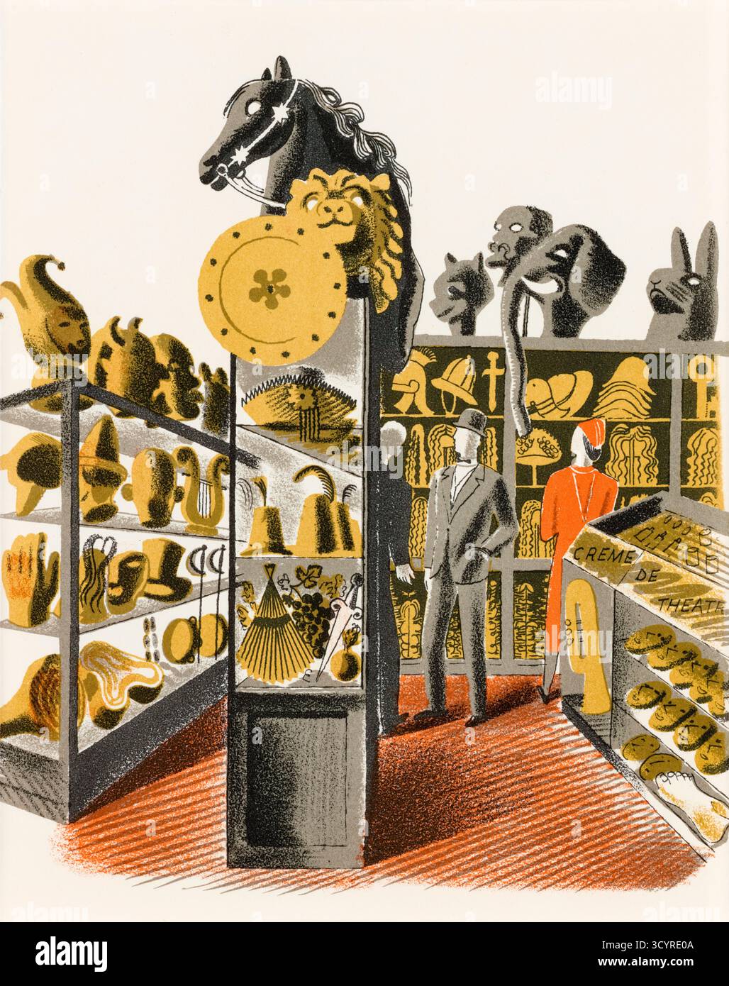 Eric Ravilious, negozio di costumi teatrali e noleggio di prop, stampa litografica, illustrazione, 1938 Foto Stock