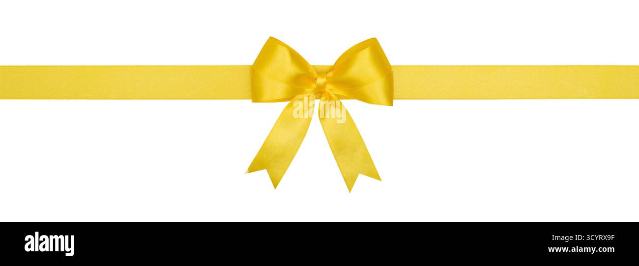 Arco giallo e nastro isolato su sfondo bianco, percorso di ritaglio incluso Foto Stock