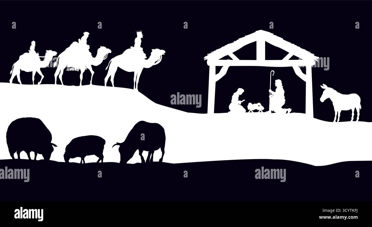 Presepe natalizio Bethlehem Manger Wise Men Illustrazione Vettoriale