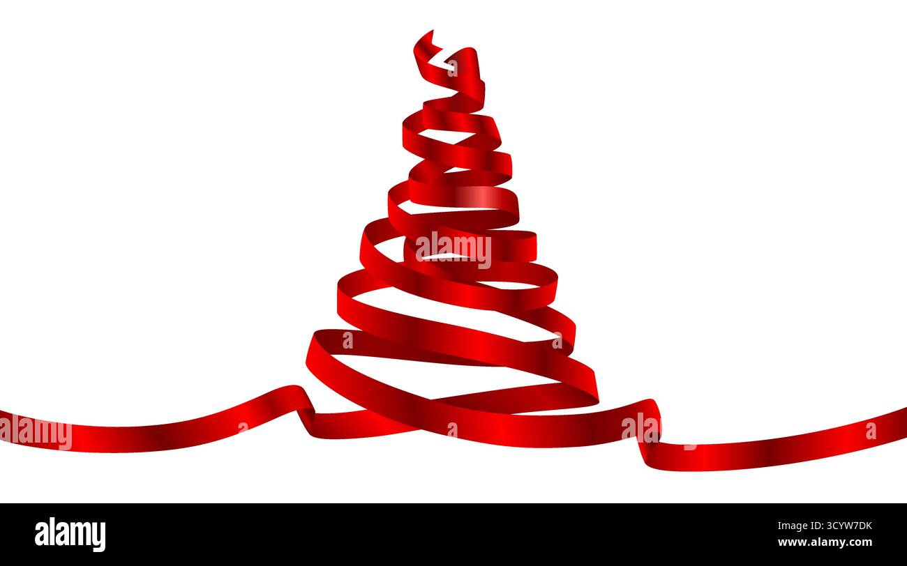 Elegante nastro rosso a forma di albero di Natale. Ideale per feste e feste stagionali. Illustrazione vettoriale Illustrazione Vettoriale