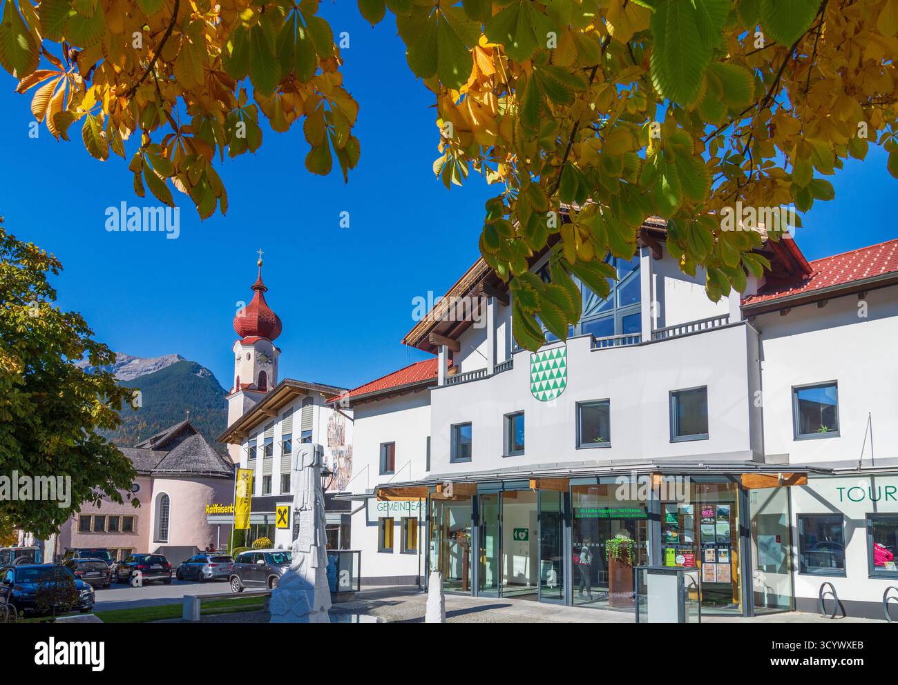 Ehrwald: chiesa Ehrwald a Tiroler Zugspitz Arena, Tirolo, Tirolo, Austria Foto Stock