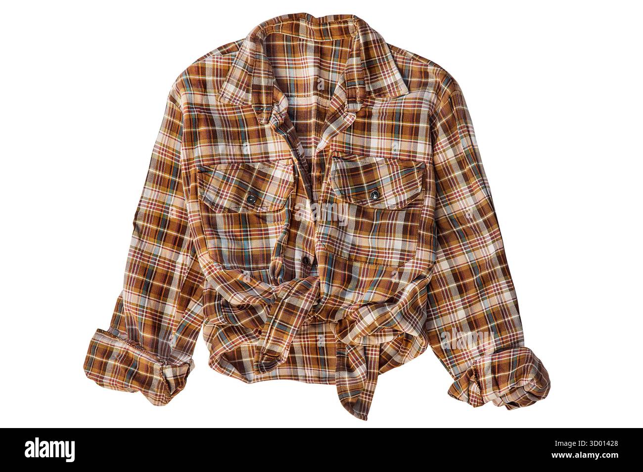 Camicia a quadri marrone isolata su sfondo bianco Foto Stock