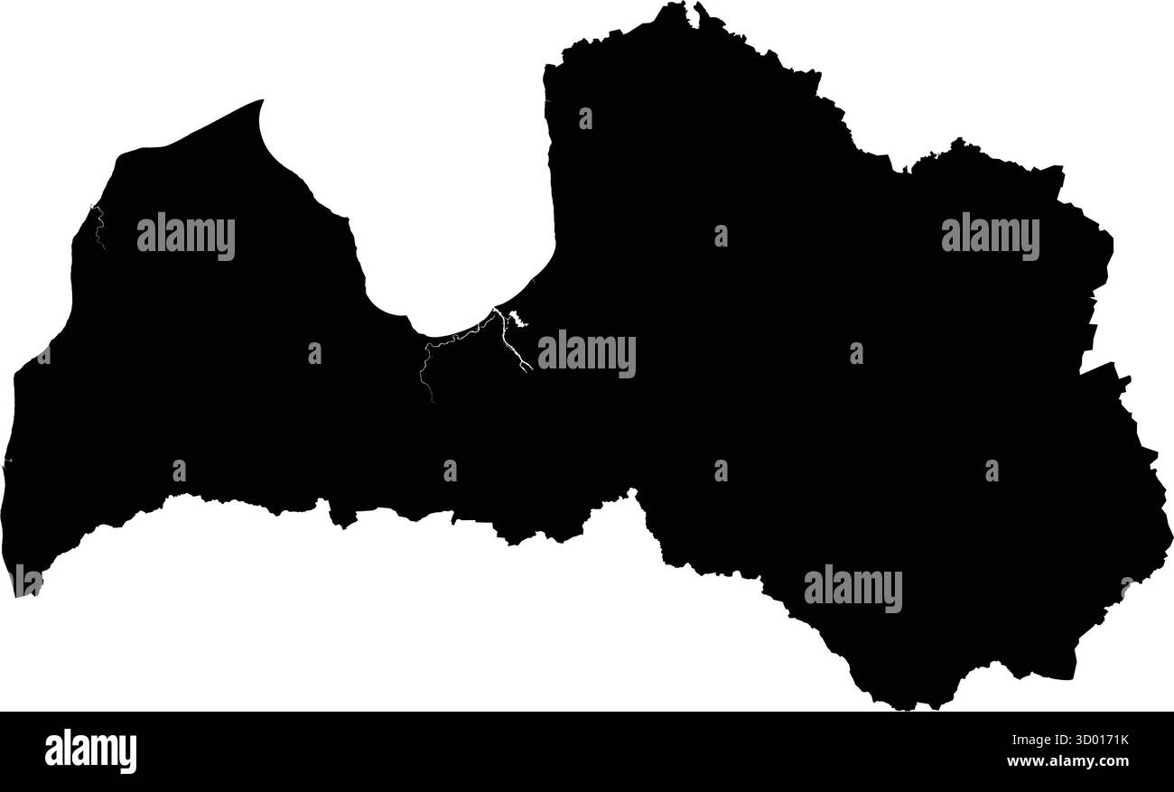Modificabile dettagliata sagoma vettoriale nera del paese della Lettonia. Illustrazione Vettoriale
