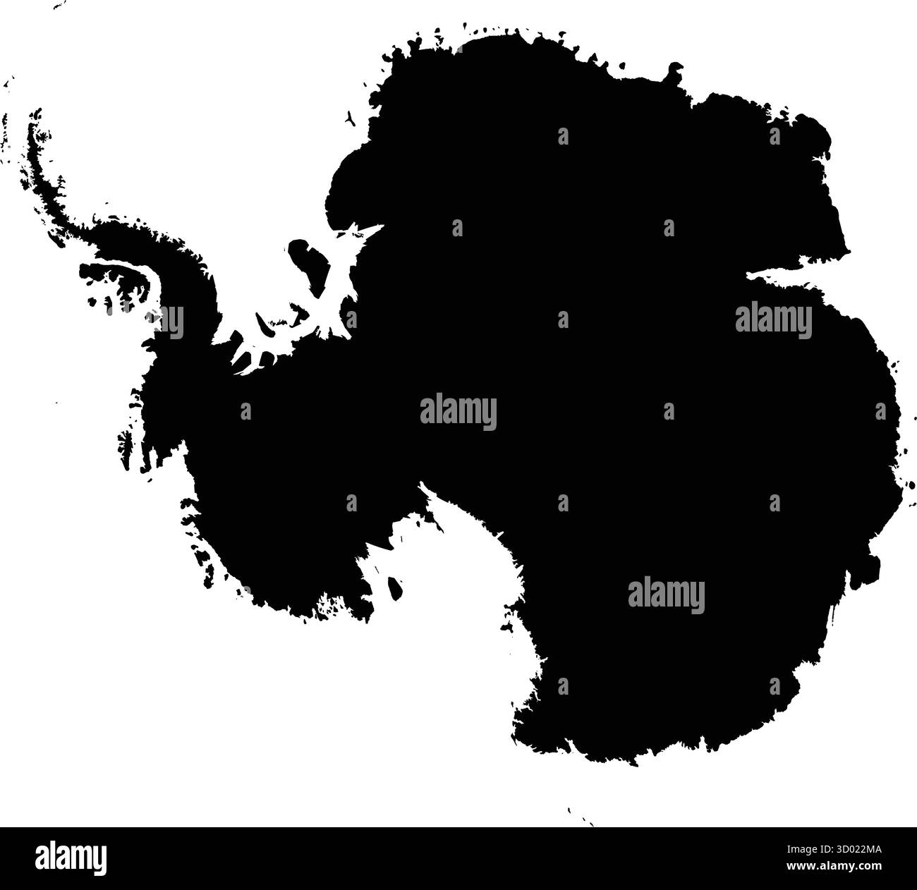 Una sagoma vettoriale nera e solida modificabile dell'Antartide, il continente più meridionale della Terra. Illustrazione Vettoriale
