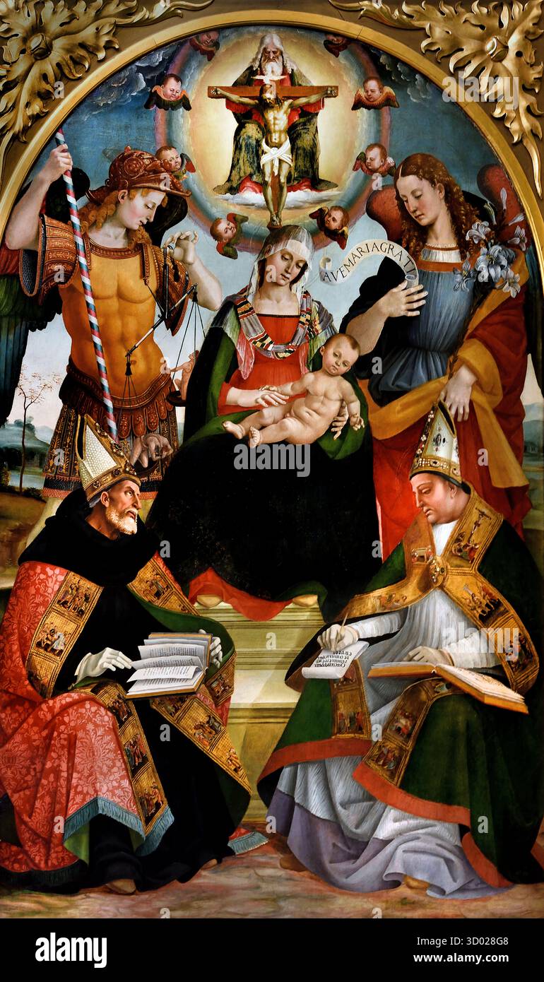 La Trinità, la Vergine e i Santi 1510 Luca Signorelli ( 1445 - 1523) era un italiano di pittore rinascimentale in Italia Foto Stock
