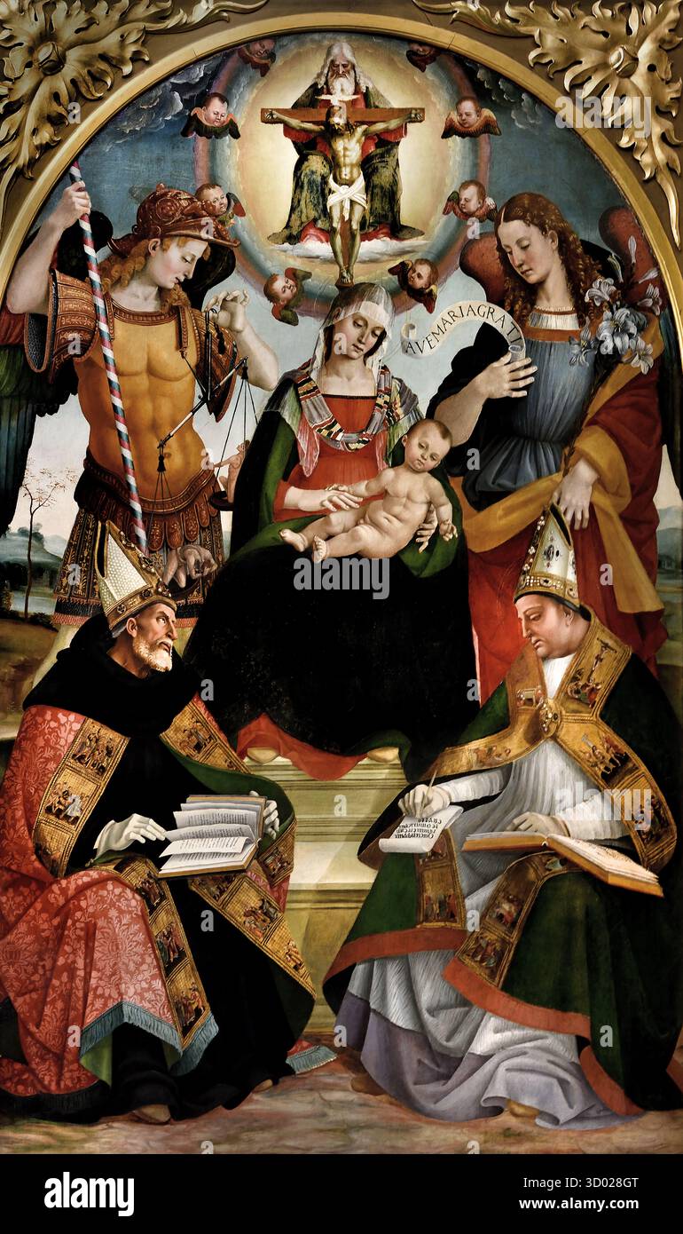 La Trinità, la Vergine e i Santi 1510 Luca Signorelli ( 1445 - 1523) era un italiano di pittore rinascimentale in Italia Foto Stock