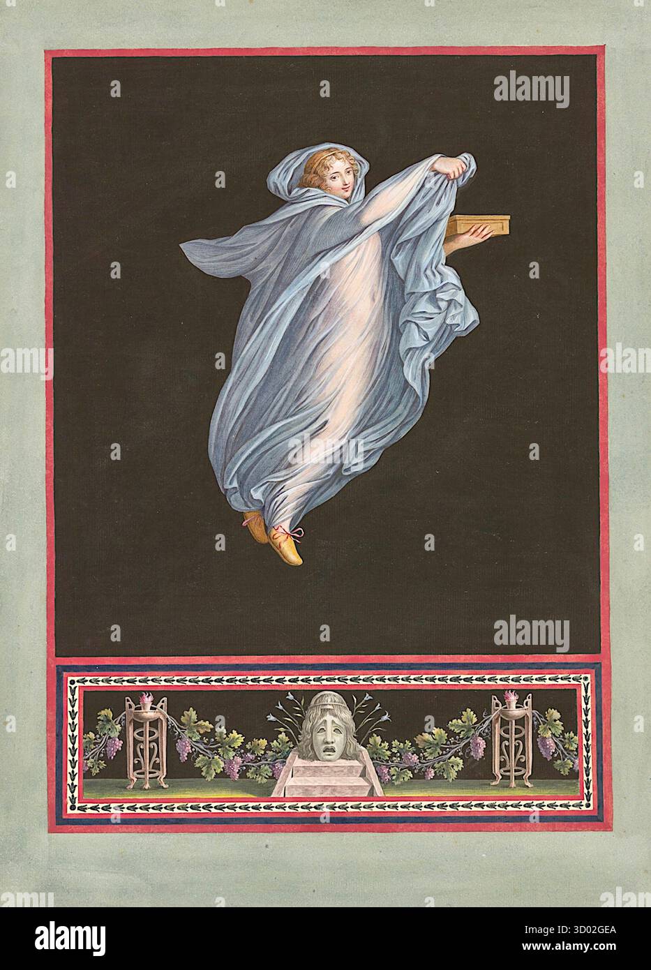 Michelangelo Maestri - il dipinto raffigura una figura allegorica femminile, spesso vista come una specifica ora della giornata. Viene mostrata in un vestito che scorre, tenendo in mano un libro, e sembra essere in volo. La composizione ricorda i disegni di Raffaello e dei suoi allievi. Anche il fregio decorativo in fondo al dipinto si ispira alle stesse opere antiche. Foto Stock