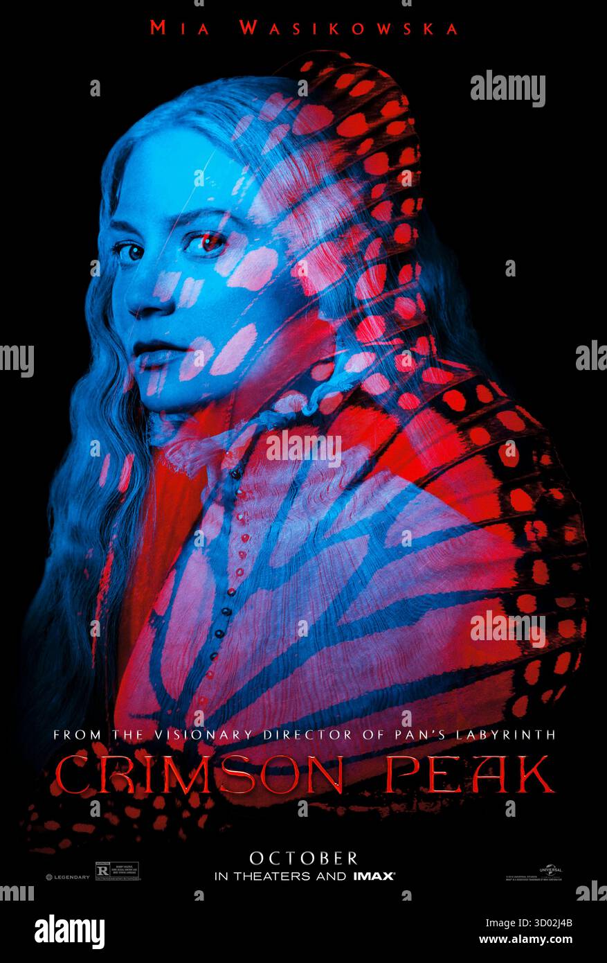 Crimson Peak (2015) diretto da Guillermo del Toro e interpretato da mia Wasikowska nel ruolo di Edith Cushing, un'aspirante autrice che scopre sinistre verità dopo essersi sposata in una famiglia misteriosa e essersi trasferita in una casa infestata. SOLO PER USO EDITORIALE PER poster di caratteri USA. Crediti: BFA / Universal Pictures Foto Stock