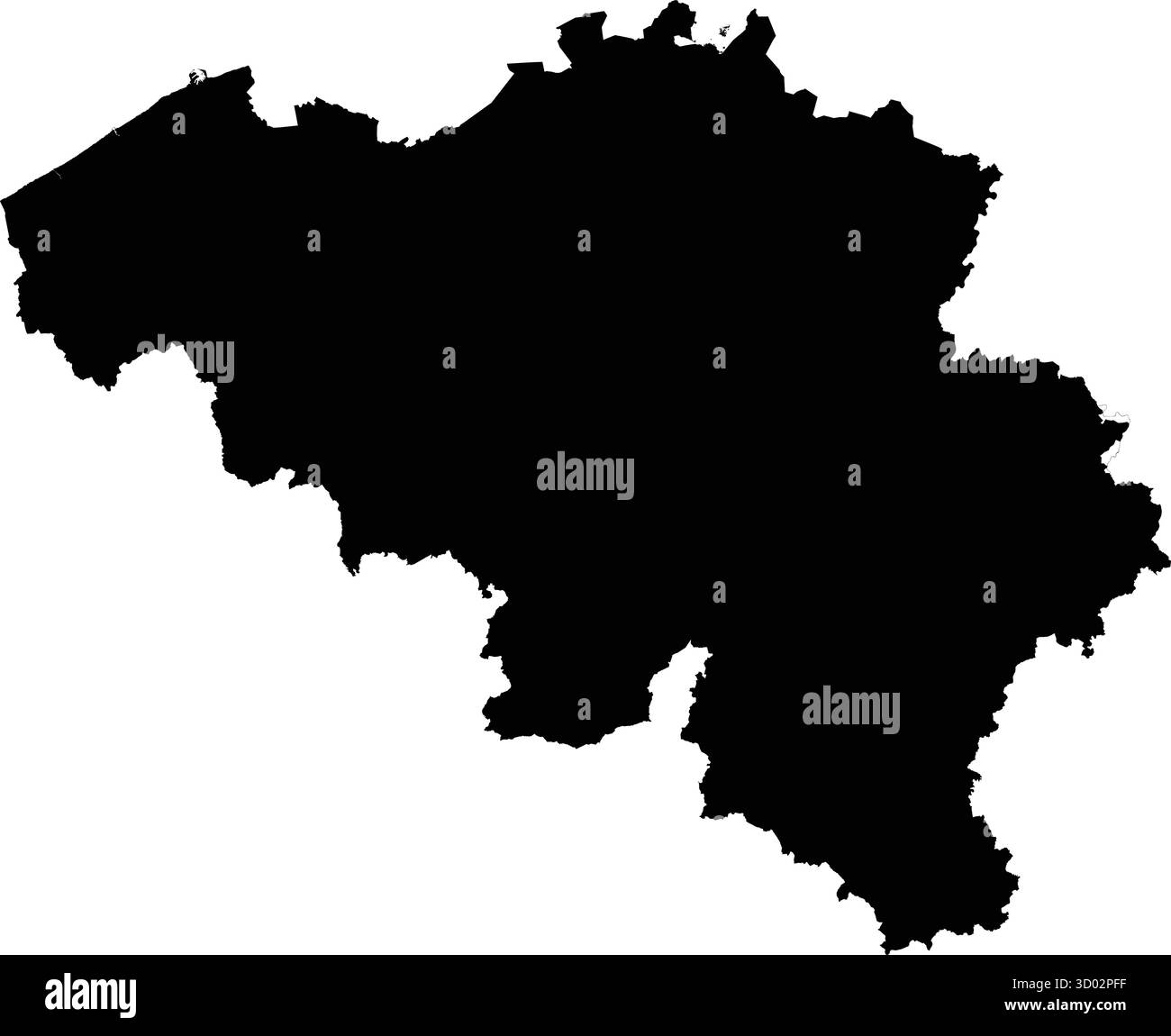 Sagoma vettoriale nero dettagliato modificabile del paese del Belgio. Illustrazione Vettoriale